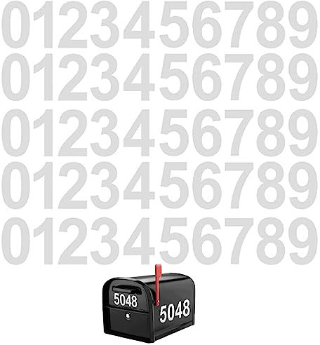 WUDQIJI Zahlen Aufkleber Sticker Wetterfest Klebezahlen 50 Stk 75×38mm Ziffern 0-9 Reflektierende BriefkastenNummernaufkleber Vinyl Buchstaben Zahlen Kit für Postkasten Schilder Tür(5 Blatt)