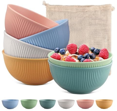 FUNYKICH Ensemble de Vaisselle 32 pièces, Service de Table de 6inch(800ML), Bols en Plastique pour Pâtes, Fête, Maison, Bureau, Micro-Ondes et Lave-Vaisselle avec Sac de Rangement