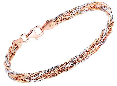HESHS Bracciale Da Donna in Argento 925 Bracciali Alla Moda Intrecciati in Oro Placcato Tricolore Italia Bracciale Rigido A Spina Di Pesce A Tre Fili in Argento Colorato,17