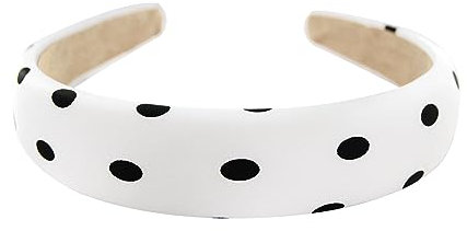 axy HRK2P Serre-tête large avec tissu rembourré et motif à pois – Magnifique bandeau, serre-tête pour cheveux, bandeau pour cheveux (blanc)