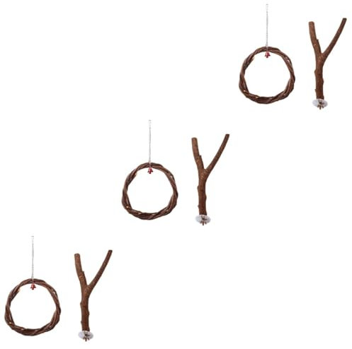 3 Set Altalena Ramo di Melo Gabbia Cocorite Metallo Oscillazione Rastrelliera per Uccelli