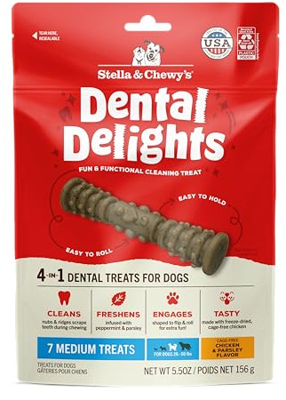 Stella & Chewy's Dental Delights with Freeze-Dried Chicken - Medium Dental Treats for Dogs, 5.5 Ounce Bag