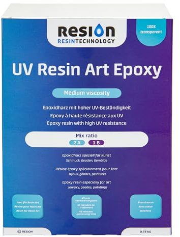 Epoxidharz mit Härter für Resin Art | 2:1 Verhältnis, Mittlere Viskosität | Transparent, 0,75kg | Kunstharz, Glasklar, Lösungsmittelfrei, Geruchlos, Transparent Epoxidharz, Epoxidharz Anfänger-Set