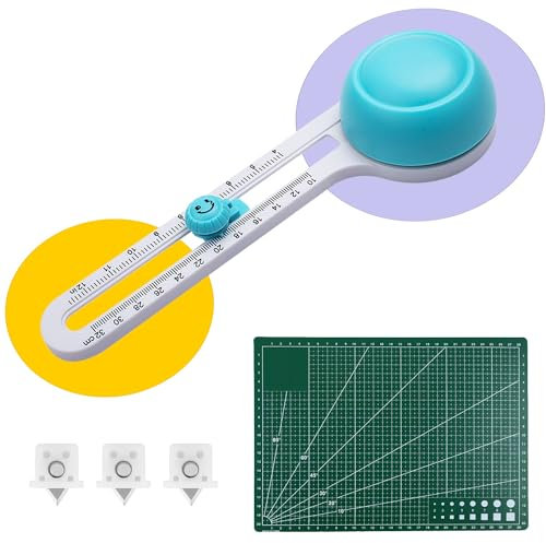Taglierino Circolare Calibro Coltello da Taglio Circolare Regolabile per Carta da Stampa,Carta Kraft, Artigianato Fai da te,contenere 3 lama di ricambio + 1 blocco da Tappetino da taglio A4