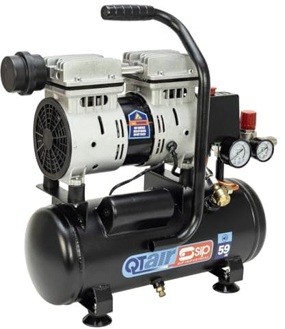 SIP QT Air Compressor Ultra Low Noise Oil-Free Direct Drive, 230V 6L 0.75hp 550W 130psi 9 Bar 2CFM