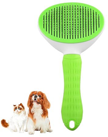 Senshuomy Dog Brush,Cat Brush Grooming Comb,Self-Cleaning Slicker Brush with Smooth Handle for Pet Grooming,Shedding Tools and Massage(Green)