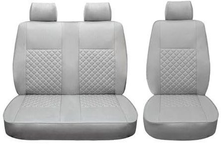 OMAC Sitzbezüge Schonbezüge kompatibel mit VW T5 2003-2015 Kunstleder Grau Weiß 2+1