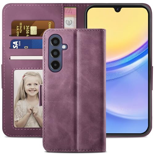 YATWIN Handyhülle Kompatibel mit Samsung Galaxy A15 4G/5G Hülle, Klapphülle Samsung A15 Premium Leder Brieftasche Schutzhülle [Kartenfach] [Magnet] [Stand] Handytasche Case für Samsung A15, Weinrot