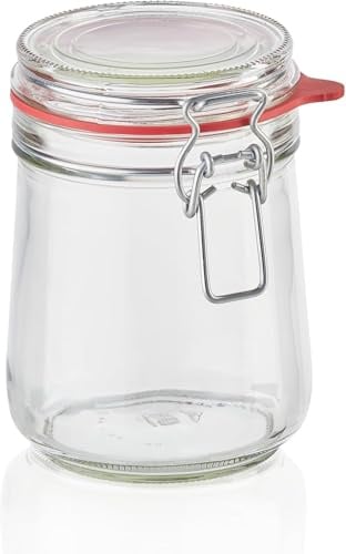 Leifheit Drahtbügelglas, 800 ml, spülmaschinenfestes Einmachglas, Vorratsglas zum Einlegen, Einmachen und Einkochen, dekoratives Einmachglas mit Deckel
