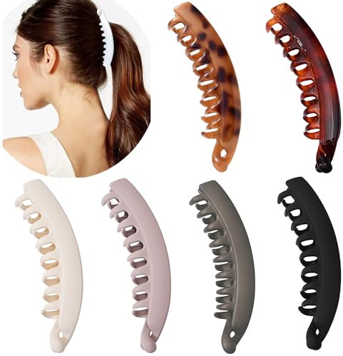 Eyegla 6 Stück Groß Bananenspange Haare Bunten Banana Clip Bananen Haarspangen für Dickes Haar,Rutschfeste Pferdeschwanz Halter Clip für Damen
