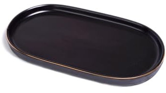 Ceramic Jewelry Dish, Perfume Vanity Tray, 7x4 Decorative Catch All Bowl for Trinket Key Ring, Small Bathroom Counter Tray, Soap Tray for Kitchen Sink (Black)