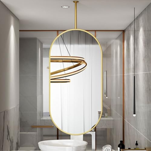 Deckenmontierter Spiegel mit ovalem Metallrahmen, goldener Stangenspiegel für Aufhängen für den Badezimmer-Waschtisch, dekorative Spiegel für die Wand – Ausleger können individuell angepasst werden (