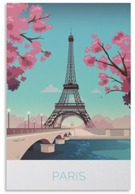 Jdjdu Paris Eiffelturm Vintage Reiseposter Geschenk Wanddekoration Moderne Leinwand Kunst Poster für Wohnzimmer
