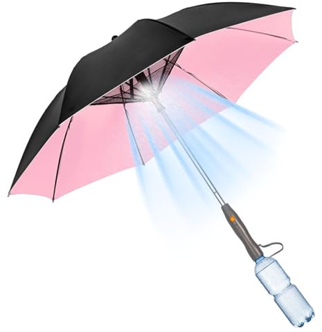 Domhanico Umbrella with Fan and Mist Spray, 3 in 1 Umbrella with Fan and Mister, Uv Umbrella with Fan and Mister USB Rechargeable Summer Sunshade