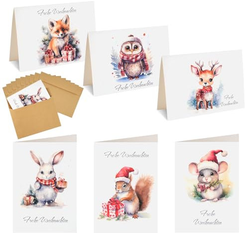 Tikplus Weihnachten Karte Set, 12 Stück Weihnachtskarten mit Selbstklebend Umschlag, 14.8x10.5cm Weihnachtskarten, Blanko Grußkarten für Segen Schreiben, Christmas Cards, für Familie Freunde