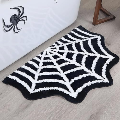 Zghhc Halloween Teppich Spinnweben Badematte Schwarz Gothic Teppich Matte Teppich Dekor Für Badezimmer Schlafzimmer Küche Särge Halloween Türmatte Gruselige Geschenke