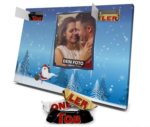 PhotoFancy - Foto Adventskalender mit Schokoladen-Pralinés von Toblerone 'Tiny' - Personalisierter Adventskalender mit eigenem Bild bedruckt - Design 'Weihnachtsmann'