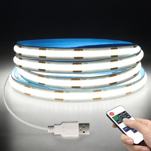 LRGBST DC5V USB Dimmable COB LED Streifen, 1M Weiß COB LED Strip Light with Remote control Dimmer For Innen Küche Bedroom Wohnzimmer Beleuchtung