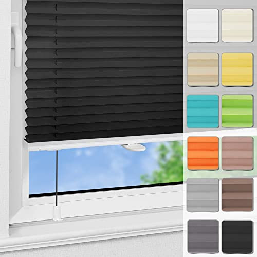 Magiea Plissee ohne Bohren Klemmfix B35 x H110cm Schwarz lichtundurchlässig Plisseerollo für Tür & Fenster Blickdicht Sichtschutz Sonnenschutz Rollo