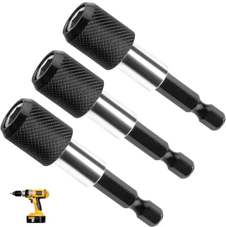 Drill Bit Holder Magnetic, 3 Pcs Hex Shank Quick Release Bar Socket Screwdriver Holder 1/4 Hex Shank Drill Bits Brill Bit Extension Tool 60mm for Bosch Dewalt Magnetic Bit Drill or Hand-held Drivers