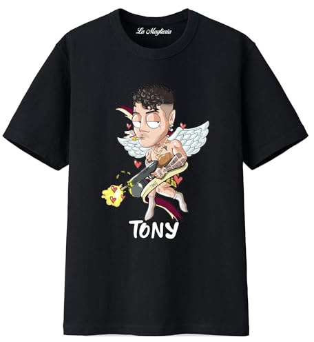 MAGLIERIA CONFORTI Maglietta di Tony per Ragazzi e Adulti Unisex Bianca o Nera cantante Rapper Trap (IT, Testo, XL, Regular, Regular, Nero)
