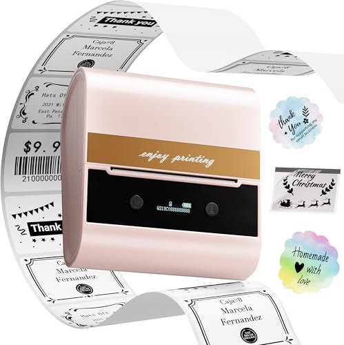 Etikettendrucker Bluetooth, Thermo Etikettiergerät M260 80mm Beschriftungsgerät Selbstklebend Etikettendrucker Kompatibel mit iOS und Android für Einzelhandel, Büro-Rosa