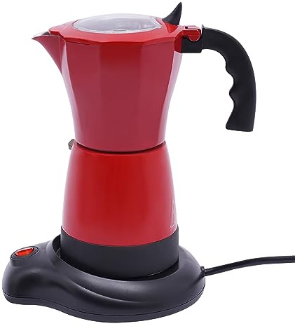 FUROMG Cafetera eléctrica con base, 300 ml, cafetera eléctrica para 6 tazas de espresso, 480 W, cafetera moka de aleación de aluminio (rojo)