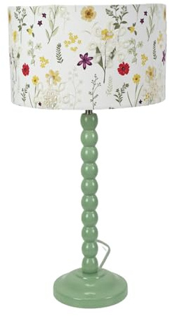 ValueLights | Sage Green Bobbin Stem Table Lamp with Floral Embroidered Drum Shade Living Room Bedroom Light | Table Lamps, Home Décor & Improvement Essential
