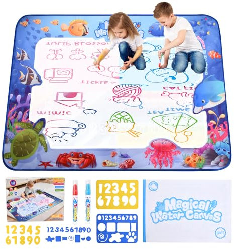 Focenat 100 x 80cm Tapis Dessin Enfant,Tapis de Dessin à Eau,Réutilisable Tapis Dessin Eau,Tapis magique dessin eau,Tapis aquadoodle,Tapis peinture enfant,pour Jouets Cadeaux Enfants 1-4 Ans