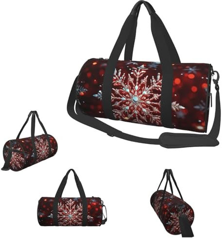 Turnbeutel, klein, bunt, Glasflasche, Seesack, Übernachtungstasche mit Schuhfach, Tragetasche für Damen und Herren, Weihnachts-Schneeflocke, Einheitsgröße