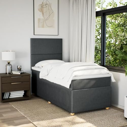 Festnight Boxspringbett 90x190 mit matratze und led Bett mit LED Beleuchtung, kopfteil,Topper & Federkern Matratze Bett 90x190 mit matratze und lattenrost-Dunkelgrau-90 x 190 cm Type-1
