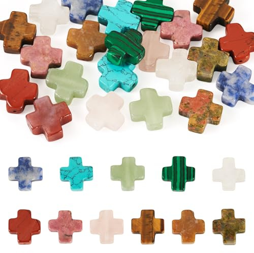 PandaHall Türkisfarbene Kreuzperlen, Kruzifix, lose Edelsteinperlen, Ostern, Mini-Kreuz-Anhänger für Rosenkranz, Halskette, Armband, Ohrringe, Schmuckherstellung, Zubehör, 100 Stück