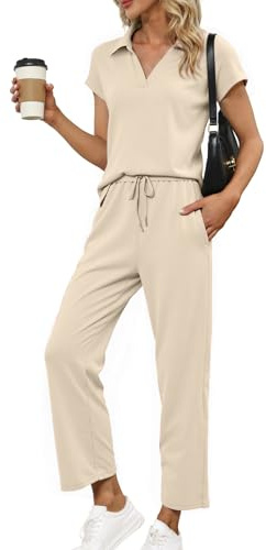Glamaker 2-teiliges Sommer-Outfit für Damen, Loungewear, Flügelarm, Poloshirt und Hose, Trainingsanzug, Reiseanzug, passendes Outfit 2026