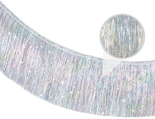 G2PLUS Guirlande à Franges Métallique Argent 20x200cm – Rideau Tinsel Brillant pour Décoration Fête, Anniversaire, Mariage, Nouvel an, DIY Photobooth