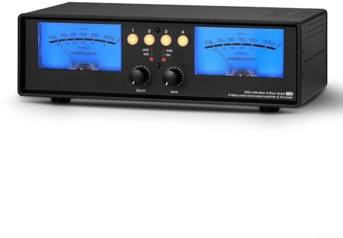 VU2 Meter, MIC+Line Analog Dual VU Meter Sound Level Indicator, Audio Splitter Switcher Box, 4-in-1-out Home Audio Component(Blue backlight)