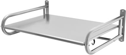 Repomanda 2 Tier Stainless Steel Kitchen Microwave Oven Rack Shelf with 6 Hanging Hooks, Wall Mounted Kitchen Counter Organiser Shelf Stand for Utensils Storage, Silver