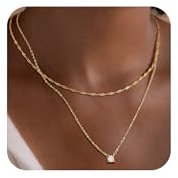 VIROMY Halskette Damen Gold 14K Gold Plattiert Zirkonia Anhänger Geschichteten Halskette Funkelnde Twist Seil Kette Zierlich Geschichteten Schmuck für Frauen