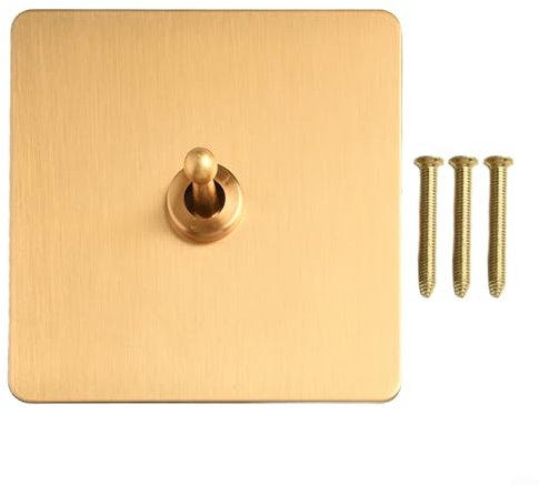 Interruptor de palanca de latón vintage, placa de pared tipo 86, panel basculante retro, botón de metal de lujo para decoración del hogar de hotel, dorado, 86 x 86 x 37 mm (1 banda)