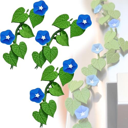 Morning Glory, calamite per frigorifero, motivo: edera rampicante del mattino, magneti per frigorifero, decorativi, per cucina (3, blu)