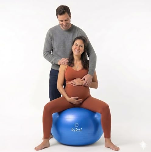 Kikzi Yoga Exercise Gym Ball, 3 Sizes Pregnancy Ball for Balance, Fitness, Anti-Burst Birthing & Heavy Duty Ball Chair with Pump (Blue, 65CM)