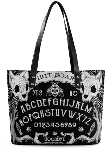 Qjjinxior Damen Tragetasche, Psychedelic Mushroom Handtasche, Damen Schultertasche für Arbeit Alltag Reisen, Katze Totenkopf Hexenbrett schwarz Gothic, 29*34*14cm