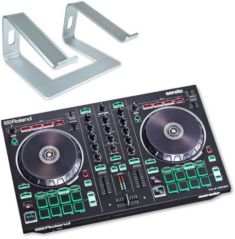 Roland DJ-202 2-Channel 4-Deck USB DJ Controller with Keepdrum Laptop Stand Silver