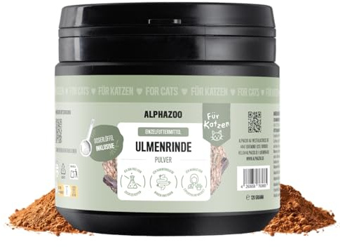 alphazoo Ulmenrinde für Katzen 120g I Premium Magenschutz-Pulver ohne Zusatzstoffe I Sanfte Verdauung, bei Sodbrennen, Durchfall & Kotfressen I Slippery Elm Bark I Natürlich & Rein