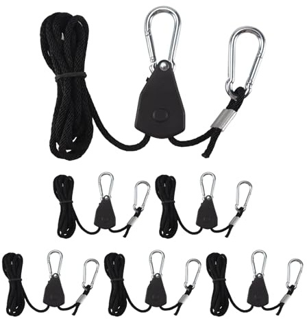 NONDK 6PCS Adjustable 1/8Inch Lanyard Hanging for Tent Fan Led Grow Plant Lamp Hanger Pulley Lifting Pulley Hook