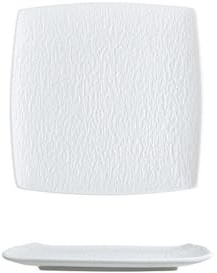 Piatto da pranzo, Piatti piani in ceramica opaca da 9 pollici, piatti quadrati neri bianchi retrò(White)