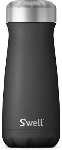 S'well Traveler Drinks Bottle, Black Onyx, 470ml. Vacuum-Insulated Travel Bottle Keeps Drinks Cold and Hot - BPA-Free Stainless Steel Water Bottle