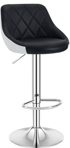 WOLTU Sgabello cucina, Sgabello da Bar, Sedia da Bar Girevole Regolabile in Altezza, con Schienale Poggiapiedi, in PU, Nero, BH30sz-1