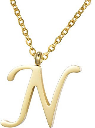 Morella Damen Halskette mit Buchstabe N Anhänger Edelstahl Gold in Schmuckbeutel