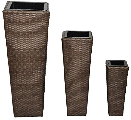 yorten 3X Pflanzkübel Pflanzsäule aus Rattan mit Stahlrahmen für Innen und Außen Braun