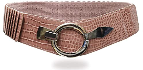 Glamexx24 Elastischer Damen Taillengürtel gürtel 6cm breiter Hüftgürtel mit silberner Ring (Nude Flocken, Taillenweite 75cm-110cm)